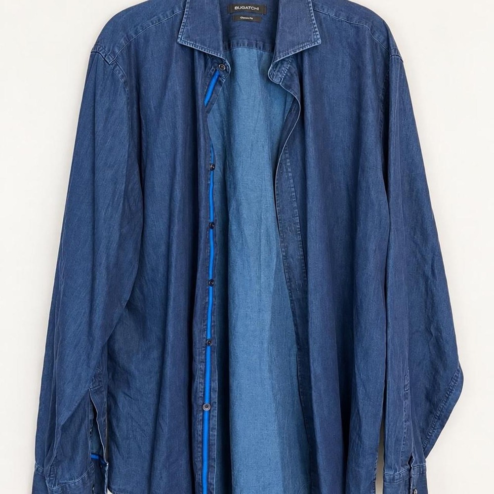 Bugatchi Classic Fit Blue Cotton Button-Up | Men's Large
